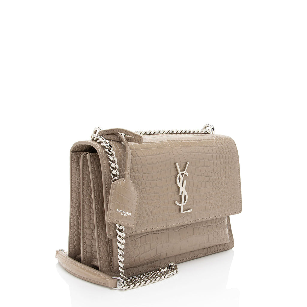 Saint Laurent Croc Embossed Leather Monogram Sunset Medium Shoulder Bag