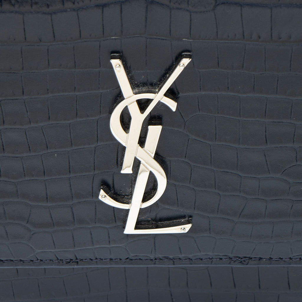Saint Laurent Croc Embossed Leather Monogram Sunset Medium Shoulder Bag