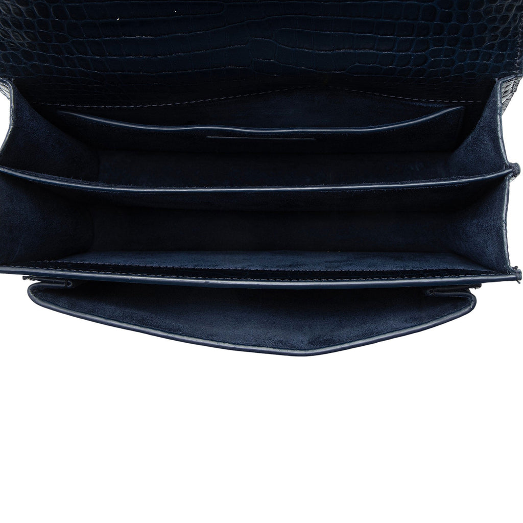 Saint Laurent Croc Embossed Leather Monogram Sunset Medium Shoulder Bag
