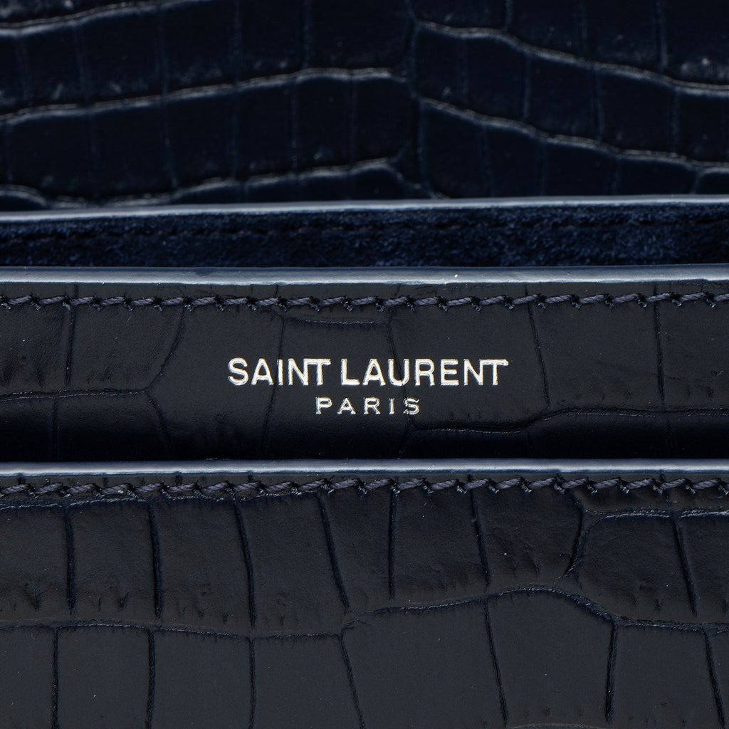 Saint Laurent Croc Embossed Leather Monogram Sunset Medium Shoulder Bag