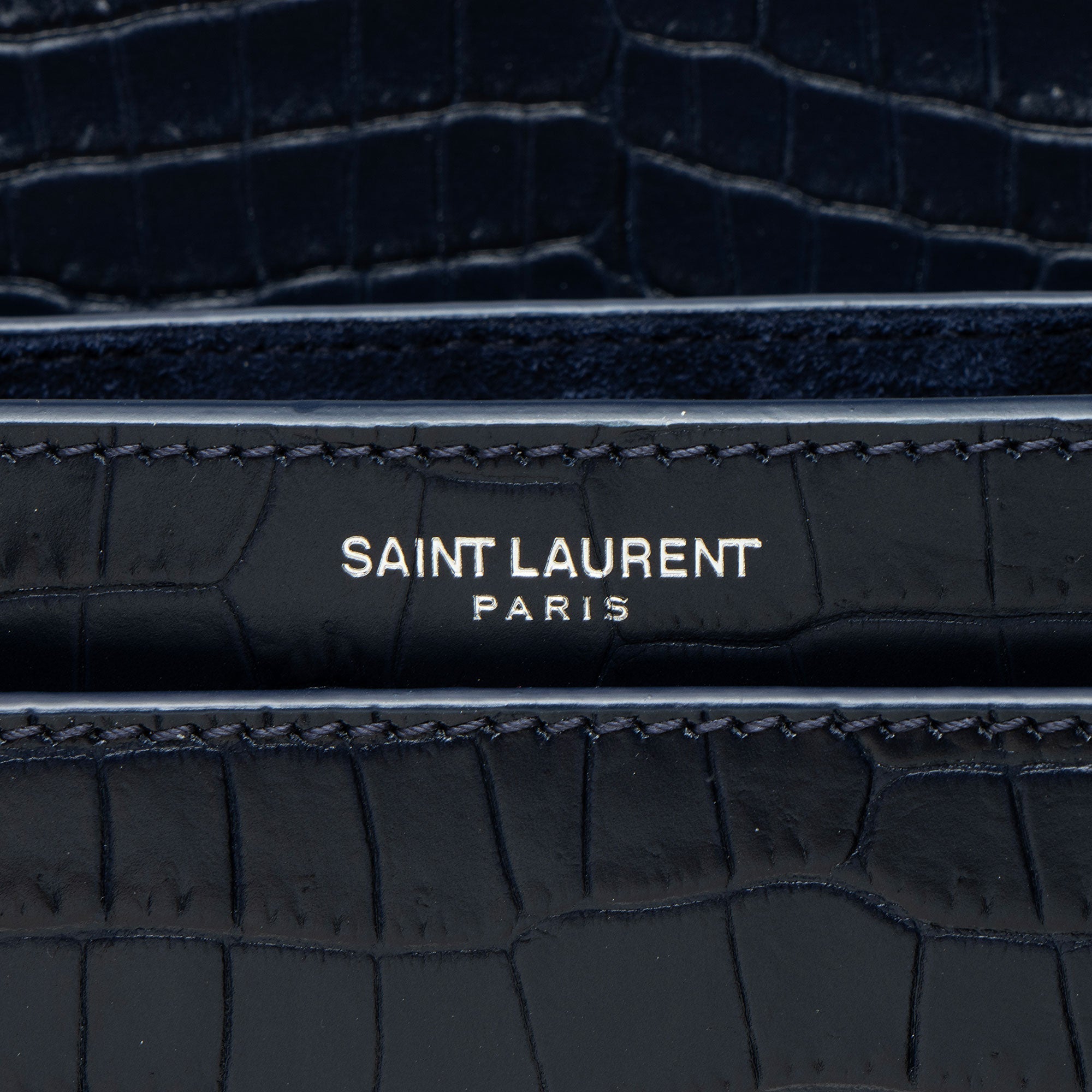 Saint Laurent Croc Embossed Leather Monogram Sunset Medium Shoulder Bag