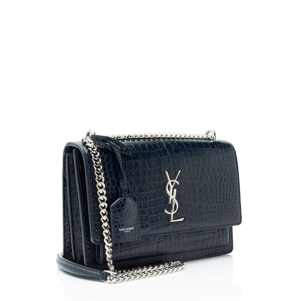 Saint Laurent Croc Embossed Leather Monogram Sunset Medium Shoulder Bag