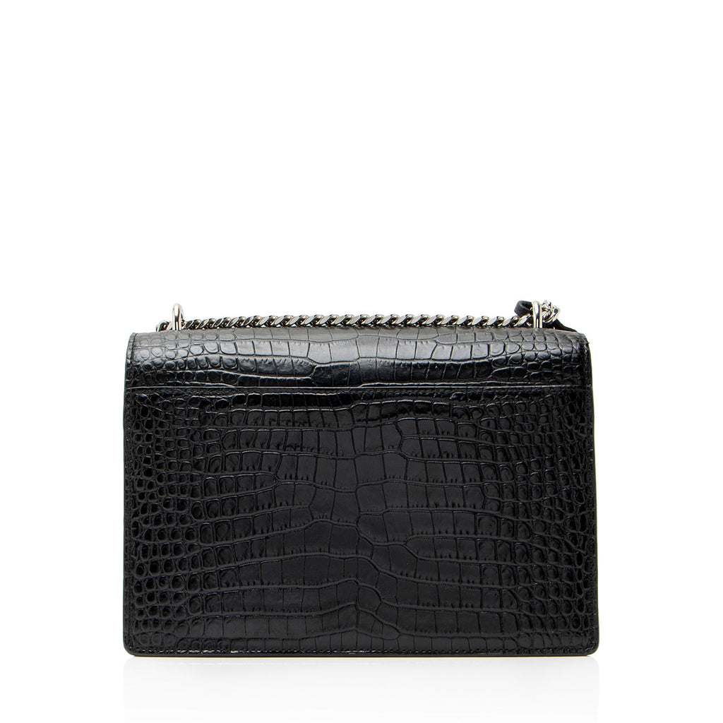 Saint Laurent Croc Embossed Leather Monogram Sunset Medium Shoulder Bag