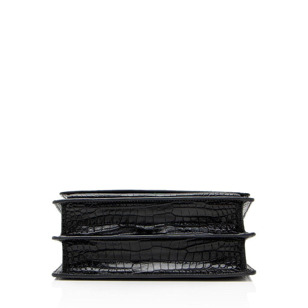 Saint Laurent Croc Embossed Leather Monogram Sunset Medium Shoulder Bag
