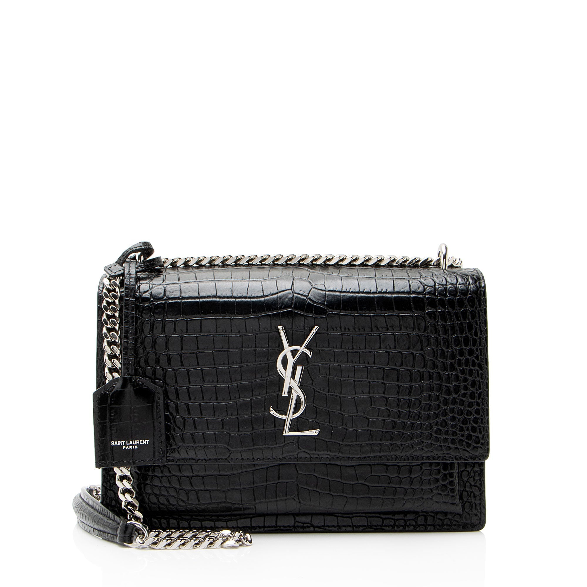 Saint Laurent Croc Embossed Leather Monogram Sunset Medium Shoulder Bag