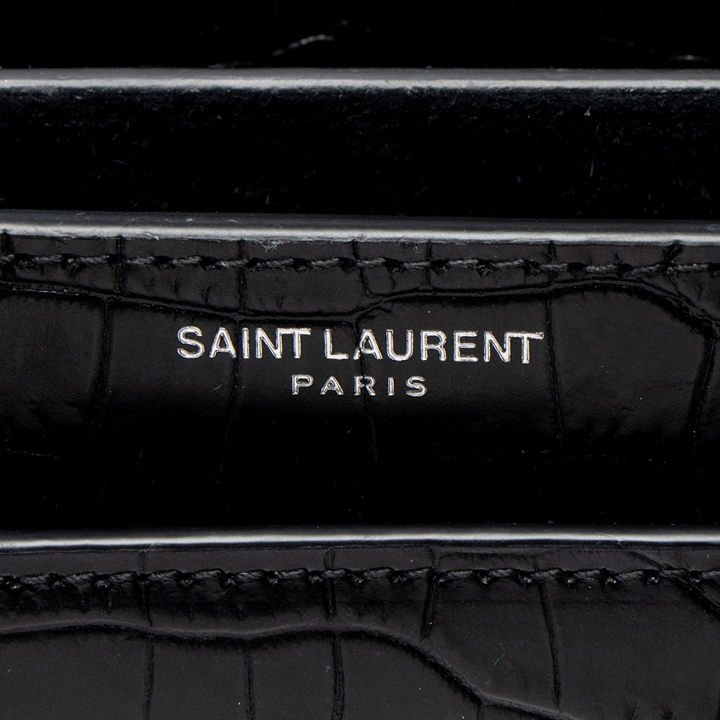 Saint Laurent Croc Embossed Leather Monogram Sunset Medium Shoulder Bag