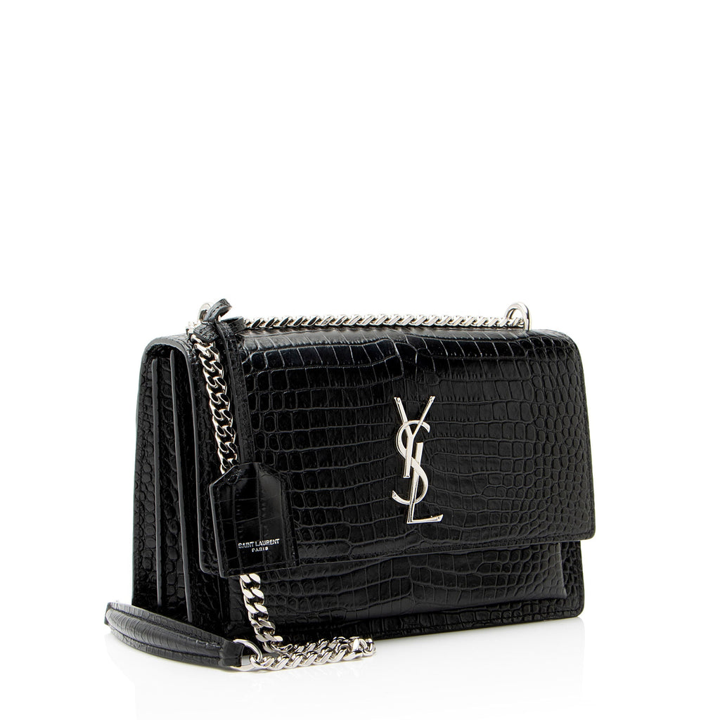 Saint Laurent Croc Embossed Leather Monogram Sunset Medium Shoulder Bag