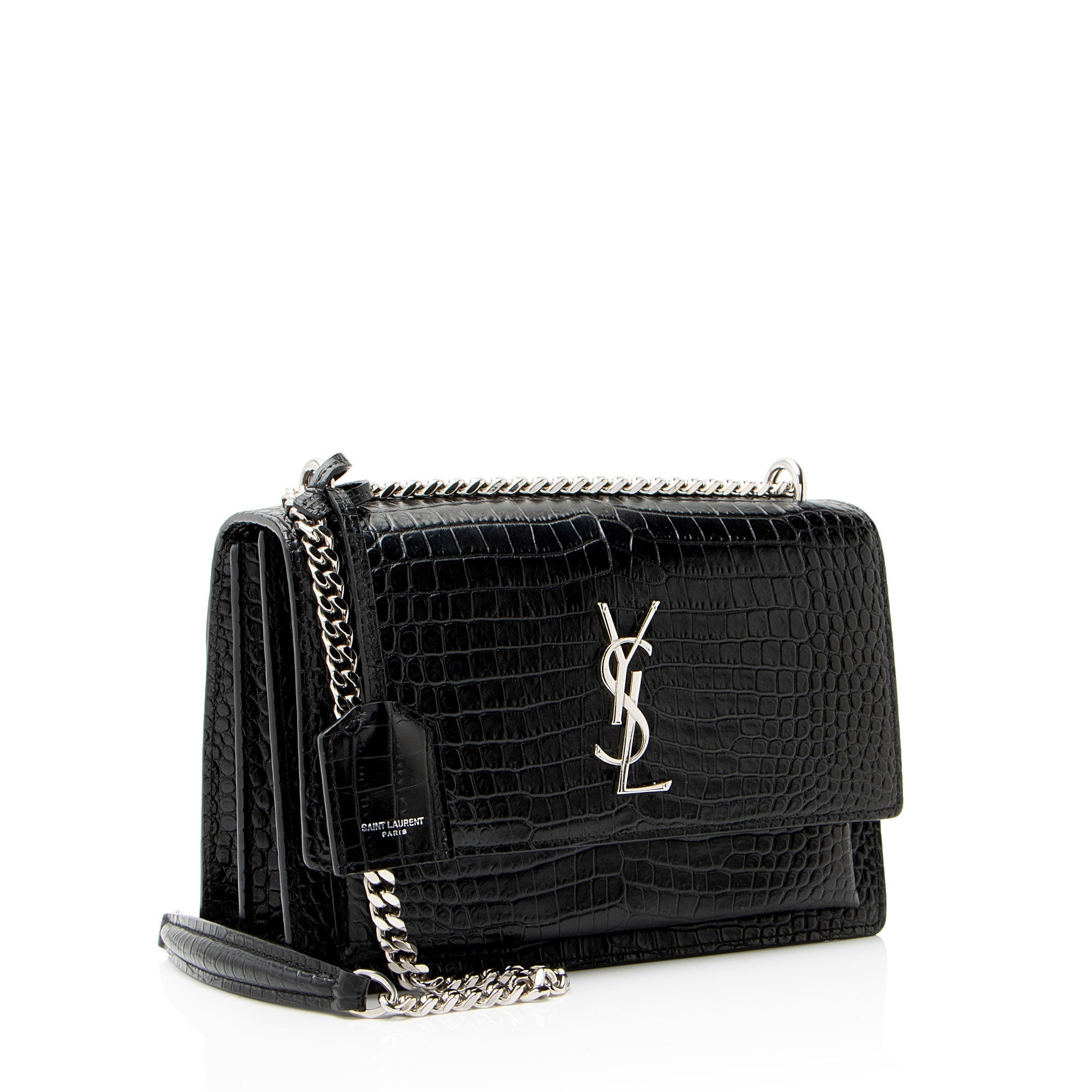 Saint Laurent Croc Embossed Leather Monogram Sunset Medium Shoulder Bag