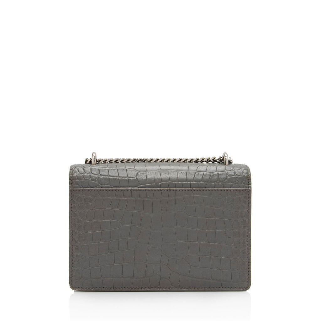 Saint Laurent Croc Embossed Leather Monogram Sunset Mini Wallet on Chain Bag (SHF-6eLO28)