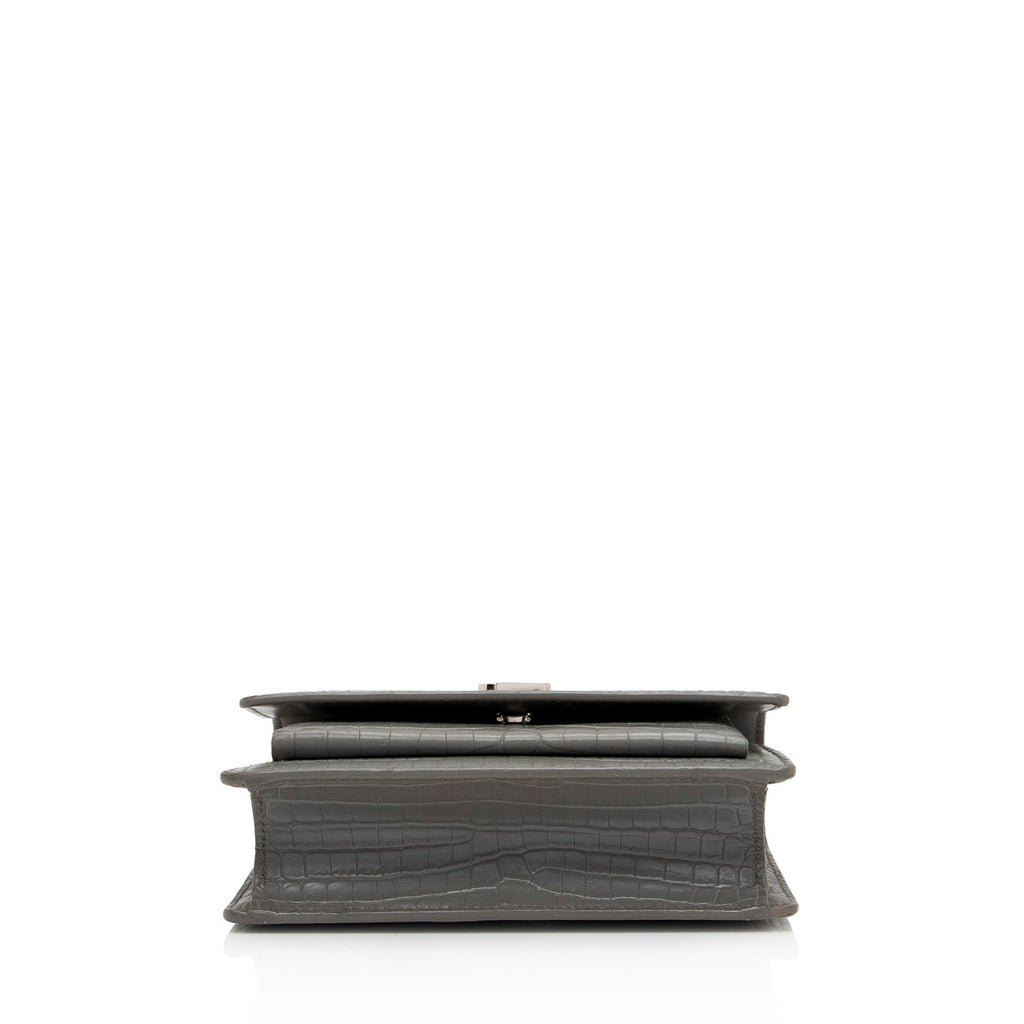 Saint Laurent Croc Embossed Leather Monogram Sunset Mini Wallet on Chain Bag (SHF-6eLO28)
