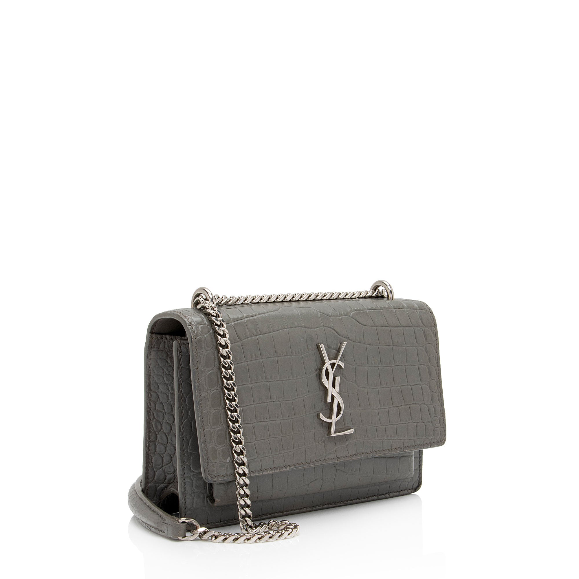 Saint Laurent Croc Embossed Leather Monogram Sunset Mini Wallet on Chain Bag (SHF-6eLO28)