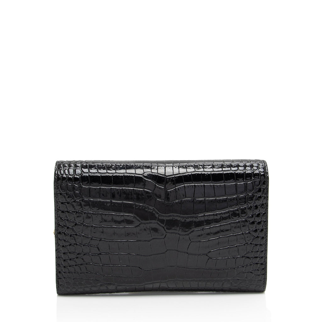 Saint Laurent Croc Embossed Leather Monogram Uptown Chain Wallet (SHF-wPV9vB)