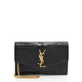 Saint Laurent Croc Embossed Leather Monogram Uptown Chain Wallet (SHF-wPV9vB)