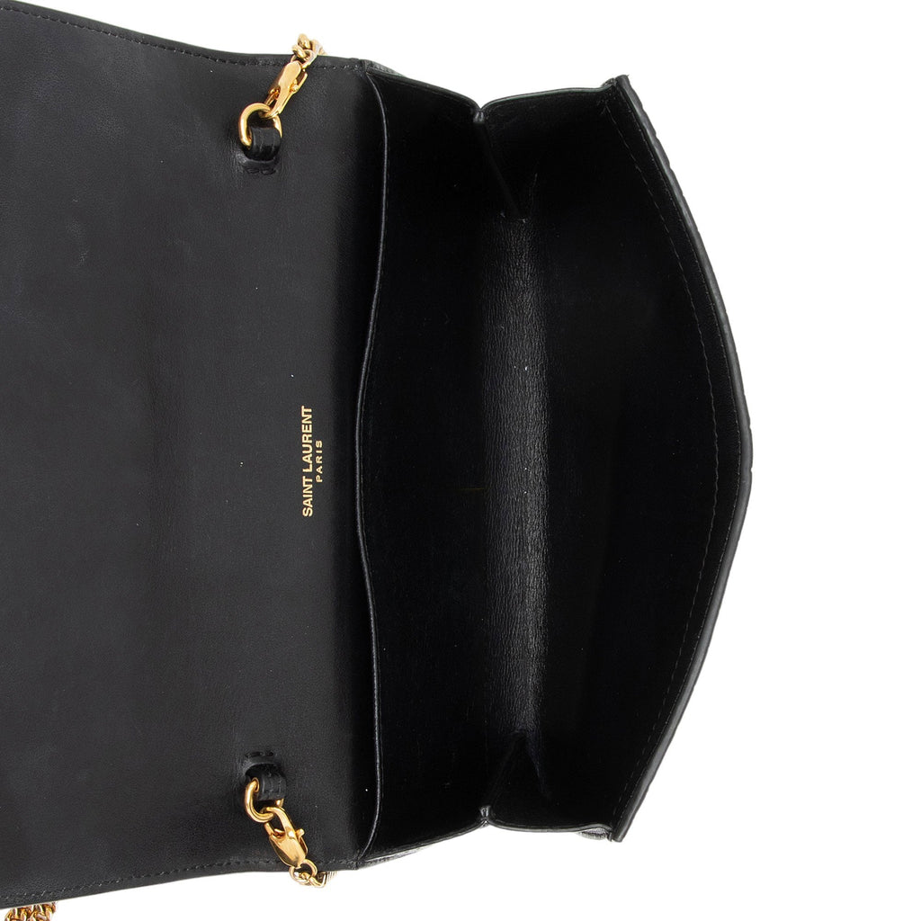 Saint Laurent Croc Embossed Leather Monogram Uptown Chain Wallet (SHF-wPV9vB)