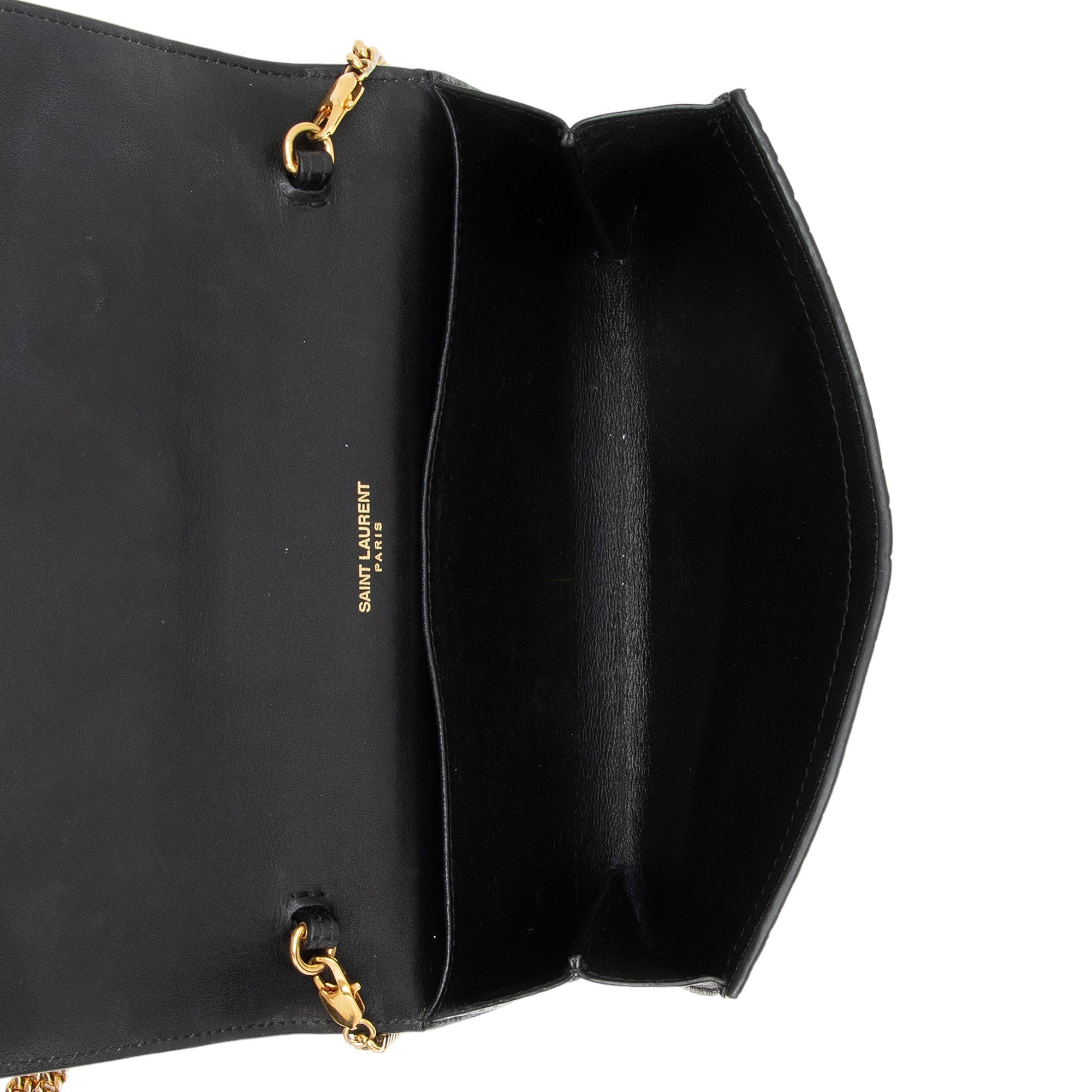 Saint Laurent Croc Embossed Leather Monogram Uptown Chain Wallet (SHF-wPV9vB)