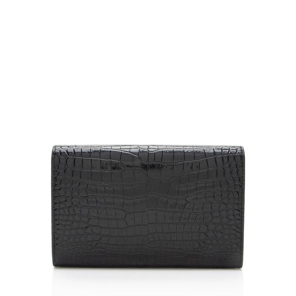 Saint Laurent Croc Embossed Leather Monogram Uptown Chain Wallet