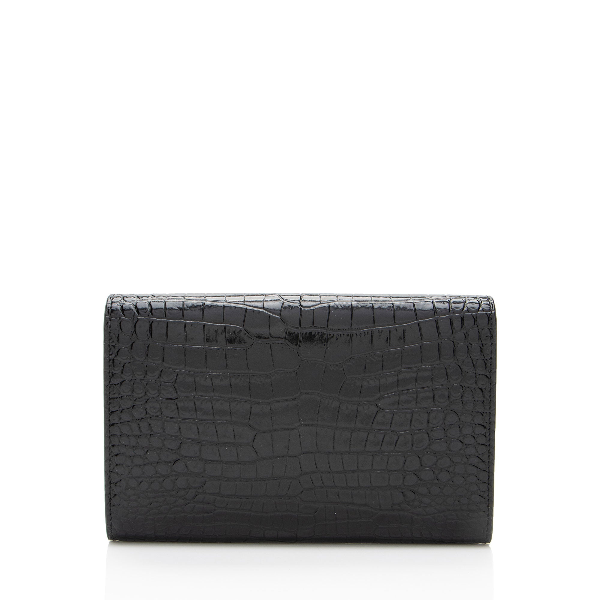 Saint Laurent Croc Embossed Leather Monogram Uptown Chain Wallet