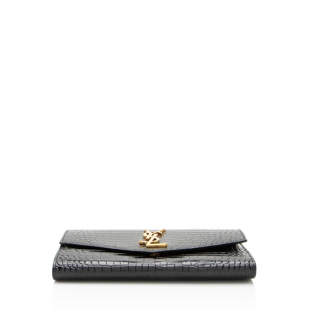 Saint Laurent Croc Embossed Leather Monogram Uptown Chain Wallet