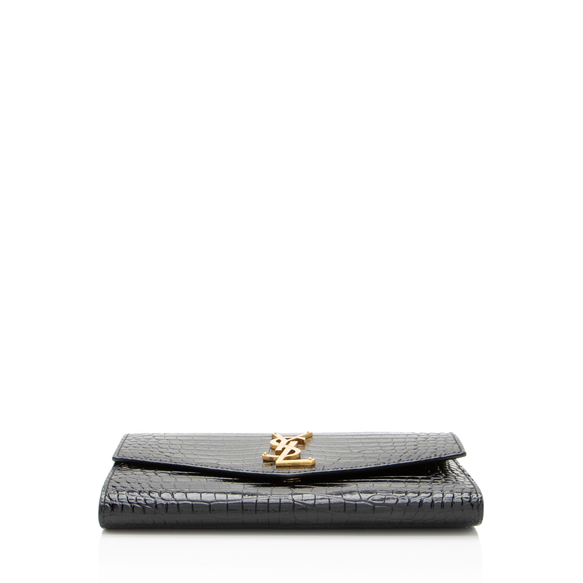 Saint Laurent Croc Embossed Leather Monogram Uptown Chain Wallet