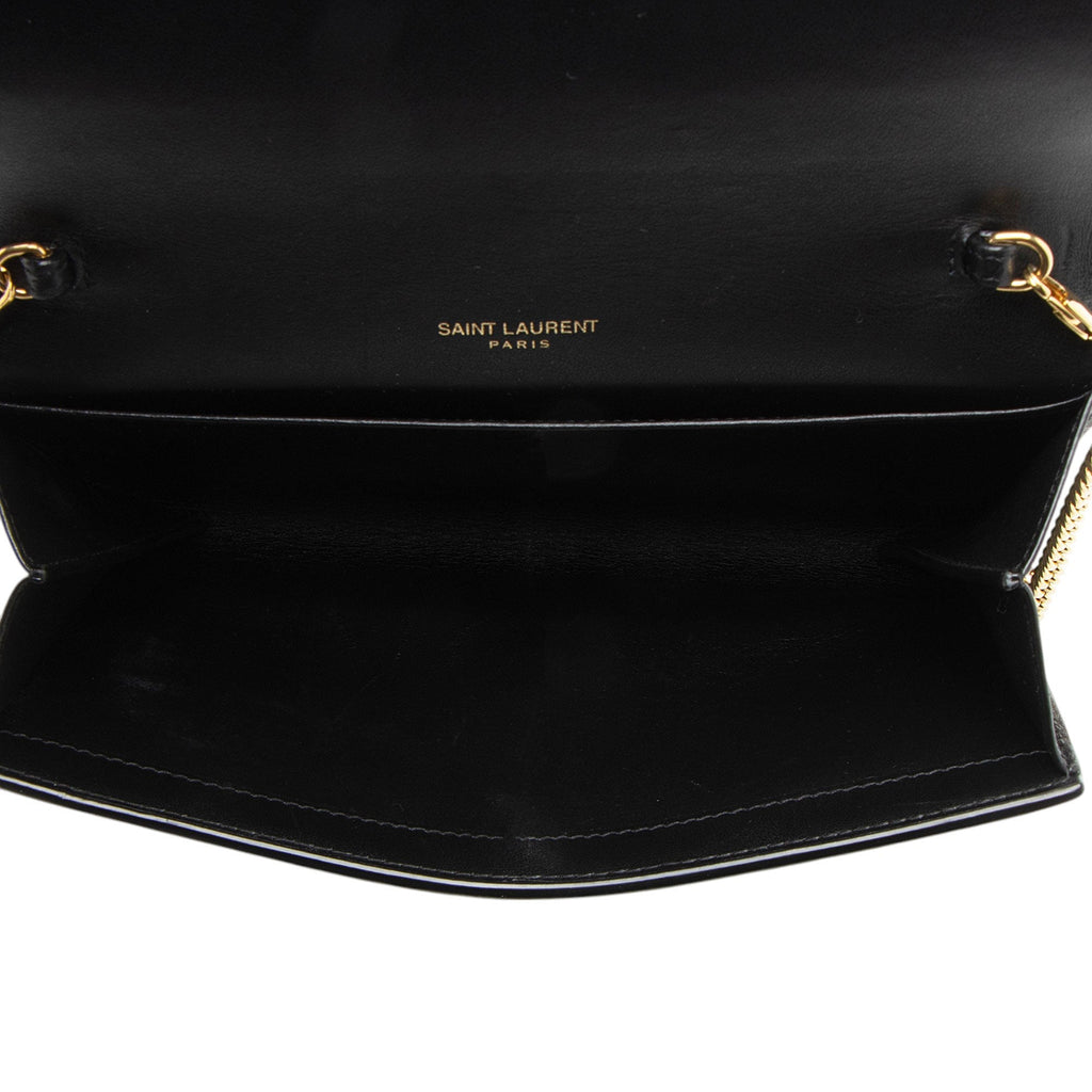 Saint Laurent Croc Embossed Leather Monogram Uptown Chain Wallet