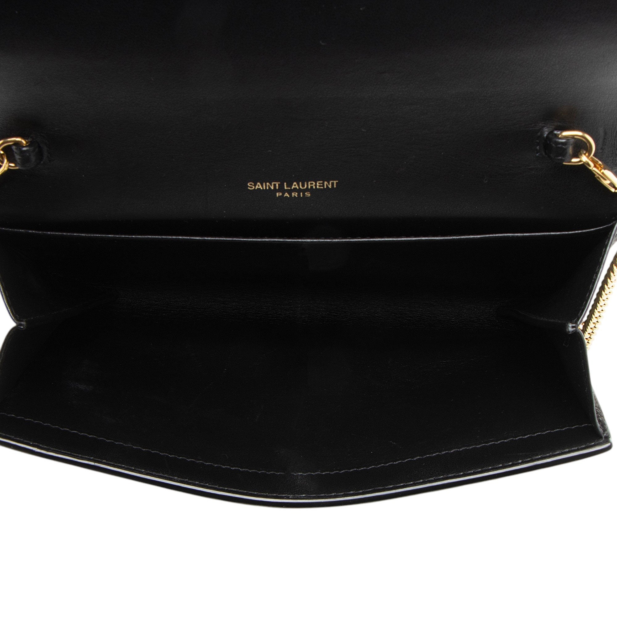Saint Laurent Croc Embossed Leather Monogram Uptown Chain Wallet
