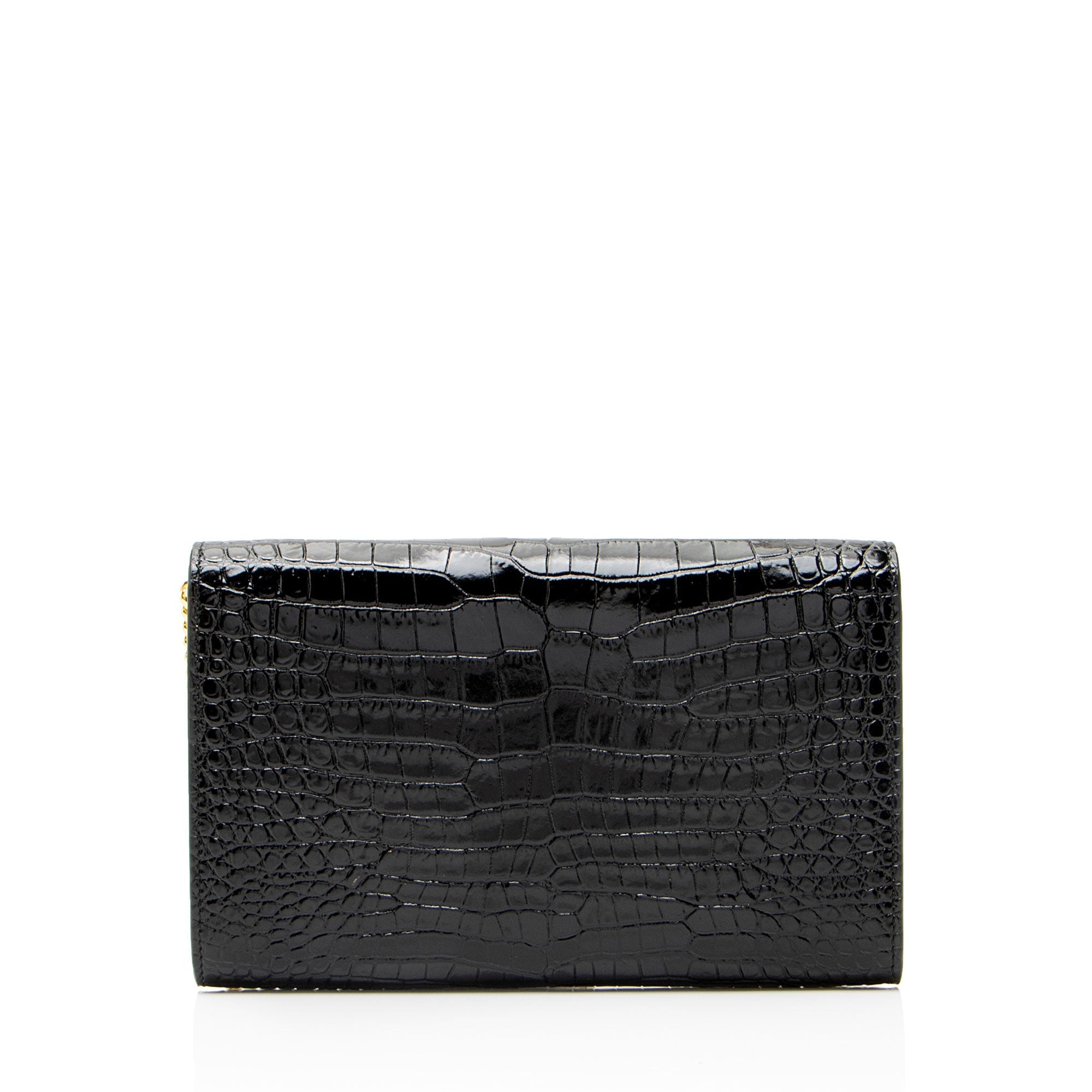 Saint Laurent Croc Embossed Leather Monogram Uptown Chain Wallet