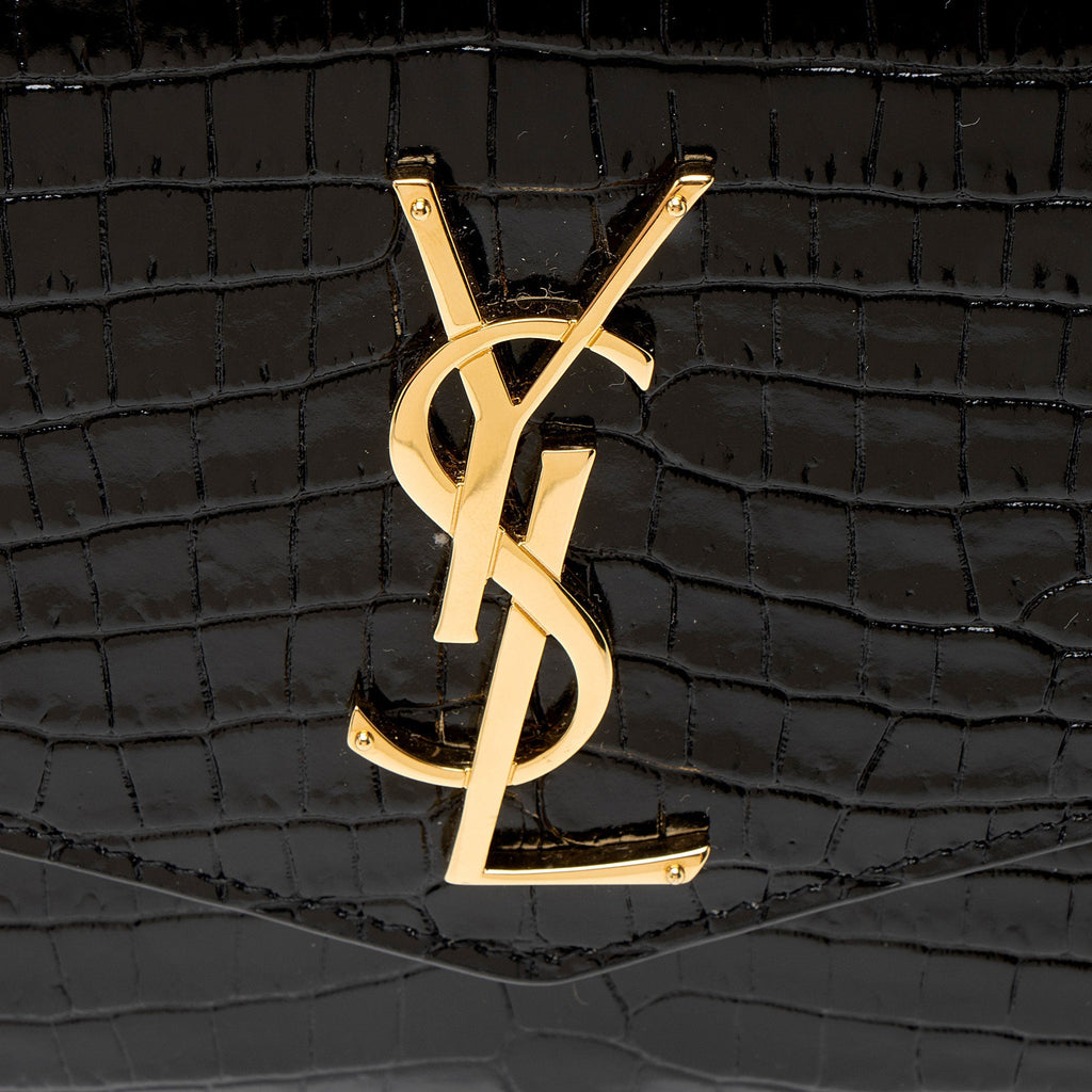 Saint Laurent Croc Embossed Leather Monogram Uptown Chain Wallet