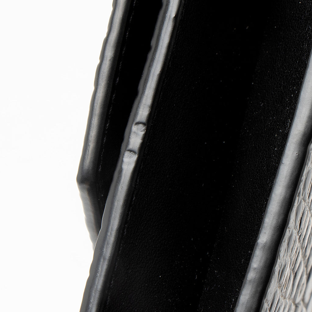 Saint Laurent Croc Embossed Leather Monogram Uptown Chain Wallet
