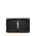 Saint Laurent Croc Embossed Leather Monogram Uptown Chain Wallet