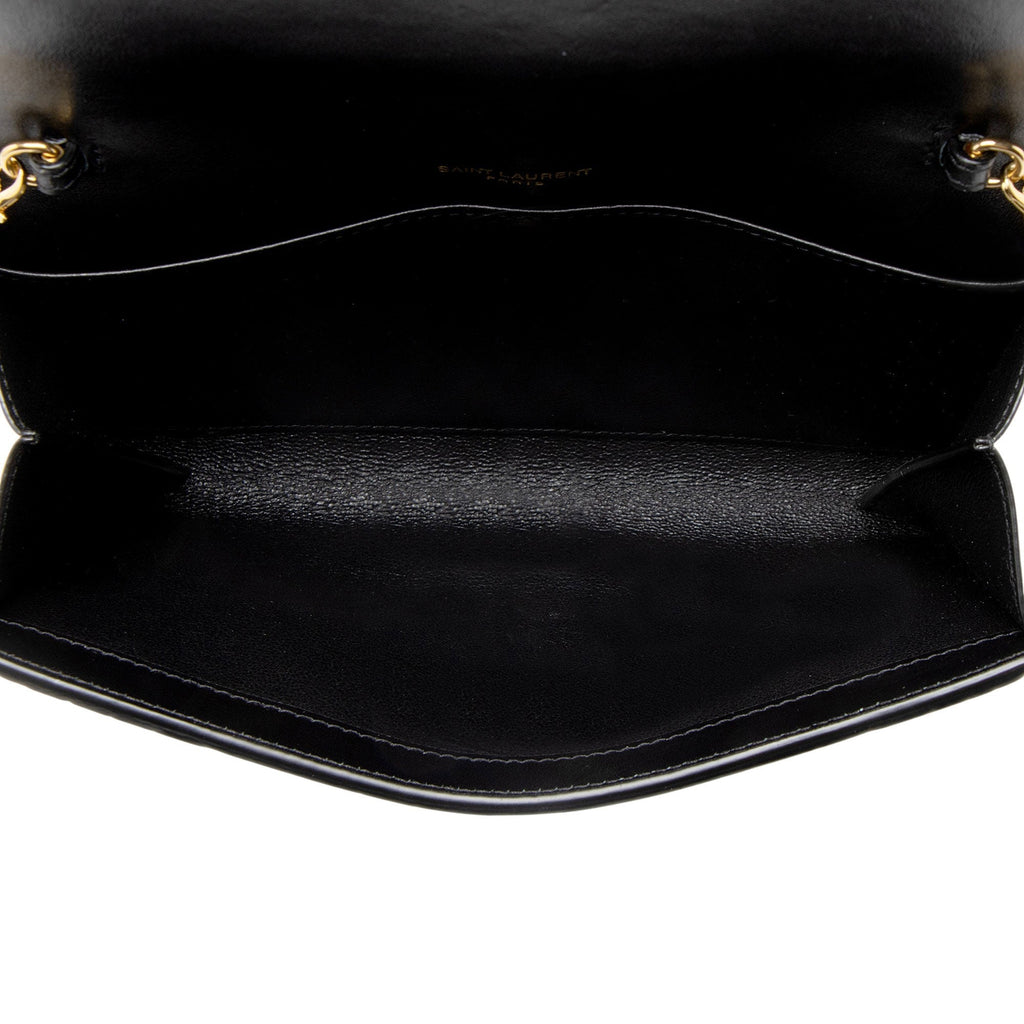 Saint Laurent Croc Embossed Leather Monogram Uptown Chain Wallet