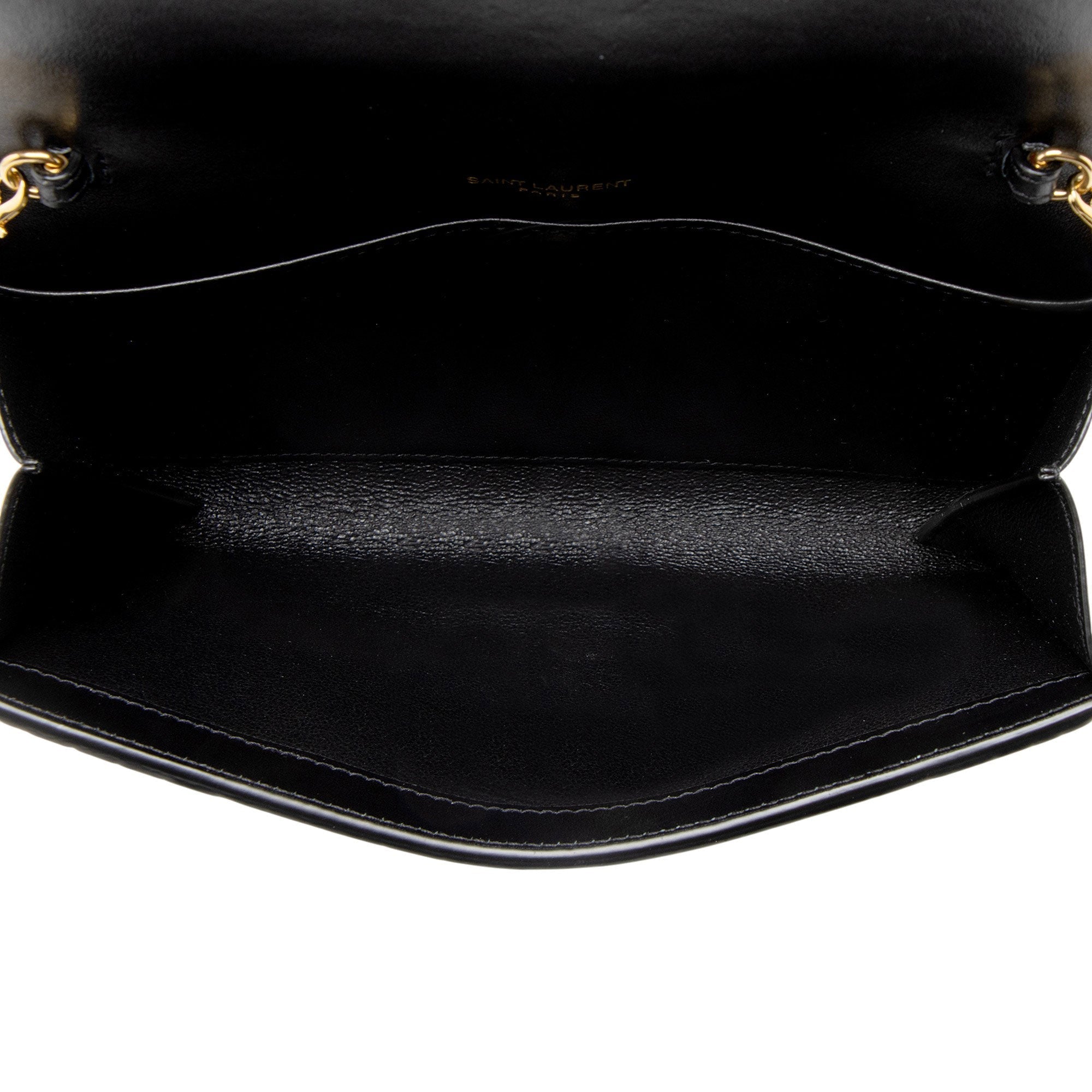 Saint Laurent Croc Embossed Leather Monogram Uptown Chain Wallet