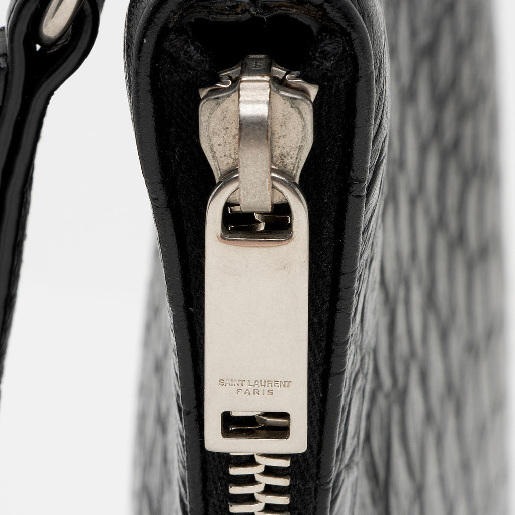 Saint Laurent Croc Embossed Leather Monogram Wristlet (SHF-y9FaYl)