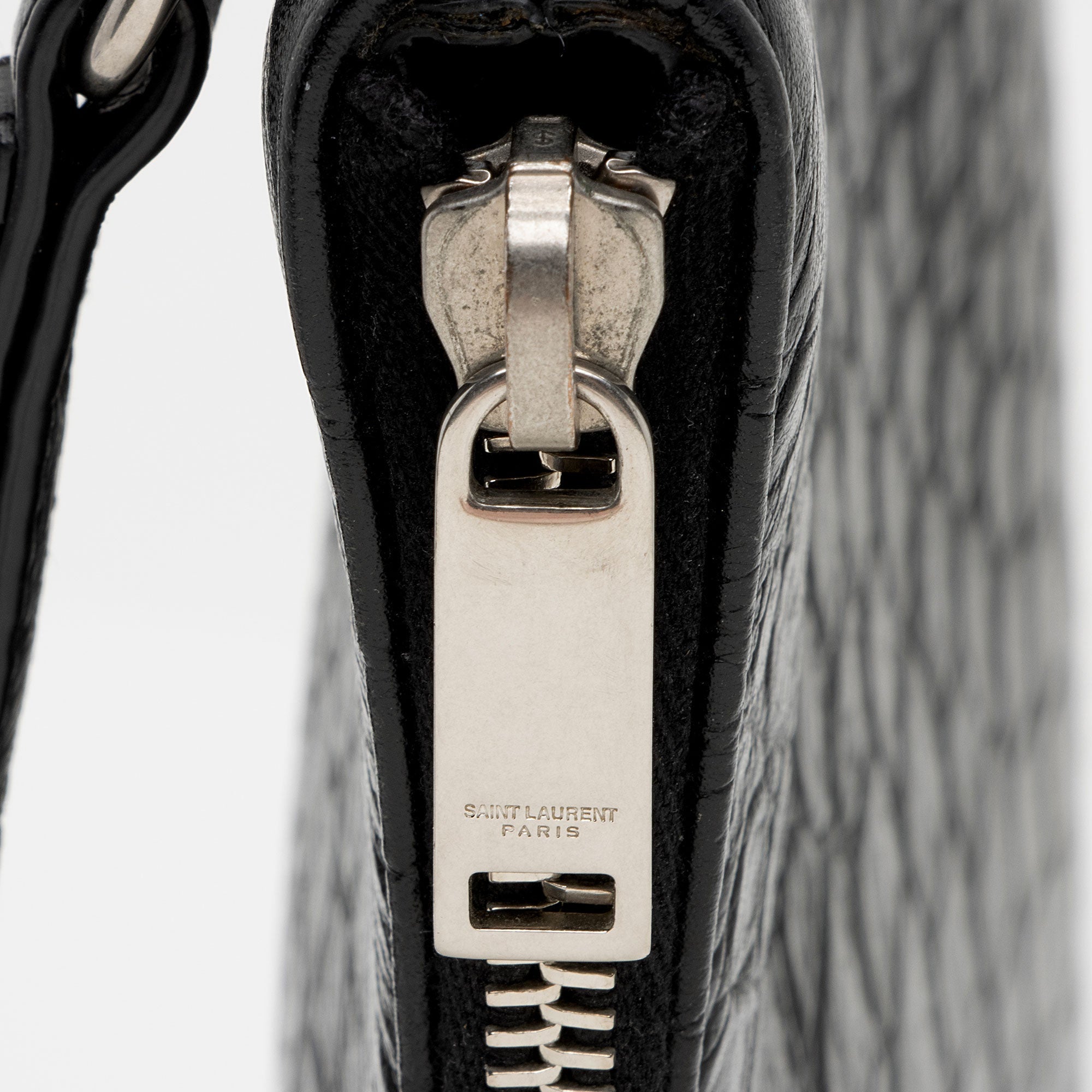 Saint Laurent Croc Embossed Leather Monogram Wristlet (SHF-y9FaYl)