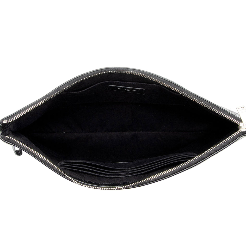 Saint Laurent Croc Embossed Leather Monogram Wristlet (SHF-y9FaYl)
