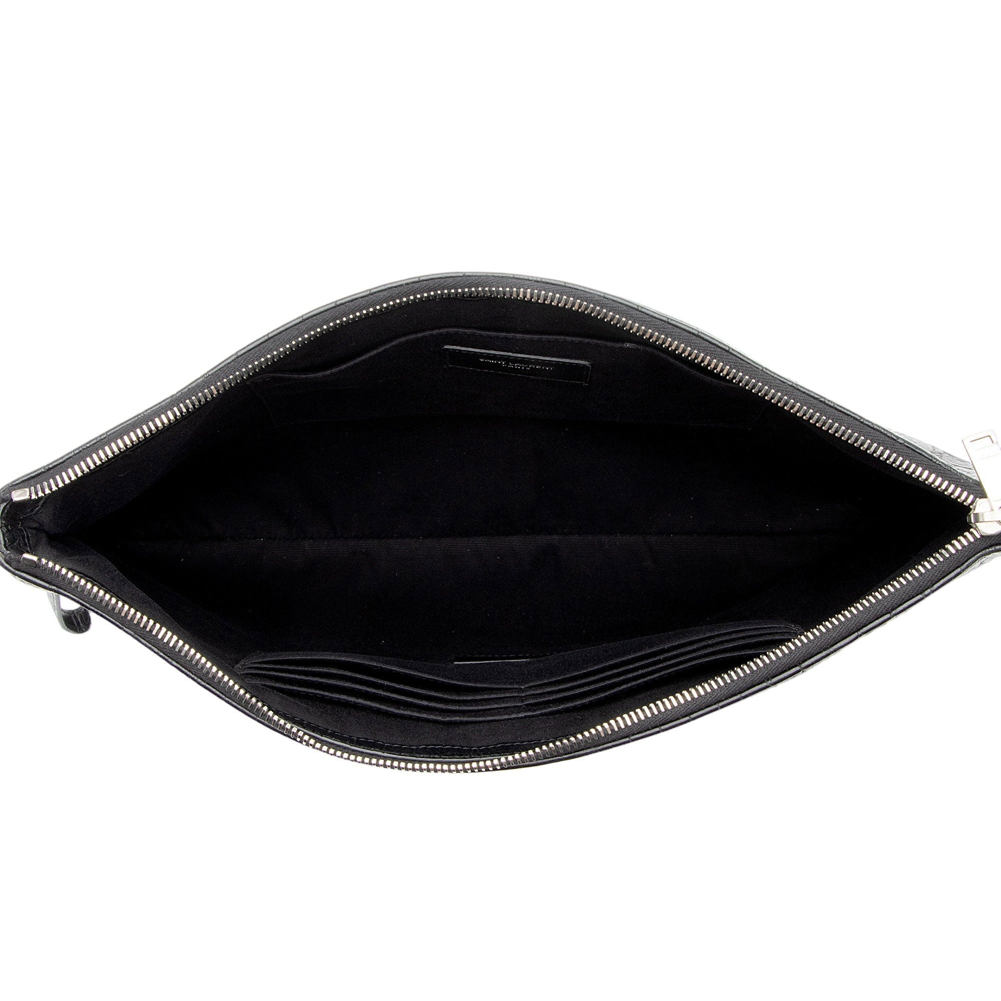 Saint Laurent Croc Embossed Leather Monogram Wristlet (SHF-y9FaYl)