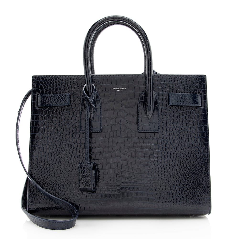 Saint Laurent Croc Embossed Leather Sac De Jour Small Tote (SHF-18891)