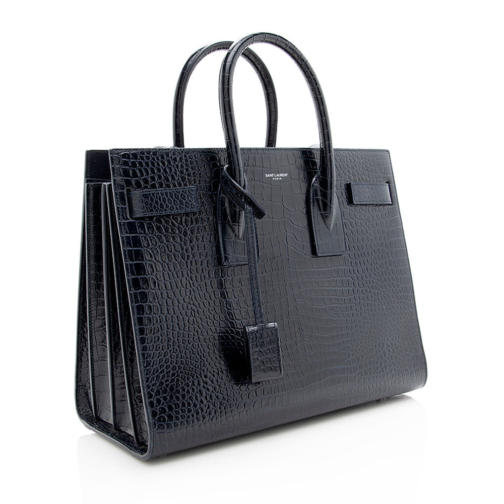 Saint Laurent Croc Embossed Leather Sac De Jour Small Tote (SHF-18891)