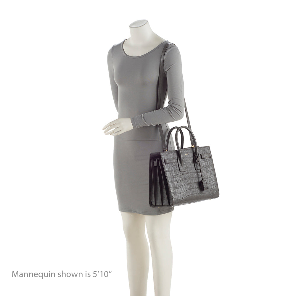 Saint Laurent Croc Embossed Leather Sac De Jour Small Tote (SHF-19975)