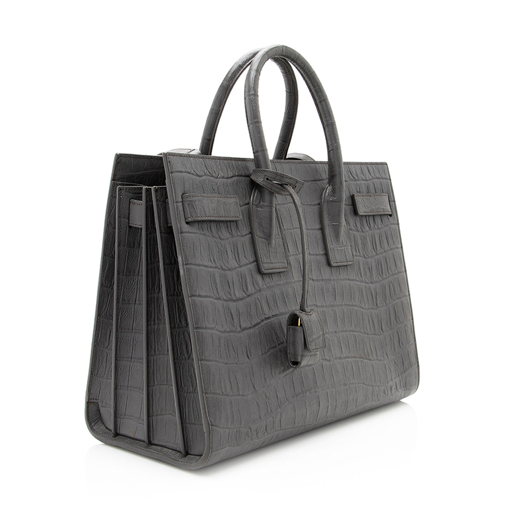 Saint Laurent Croc Embossed Leather Sac De Jour Small Tote (SHF-19975)
