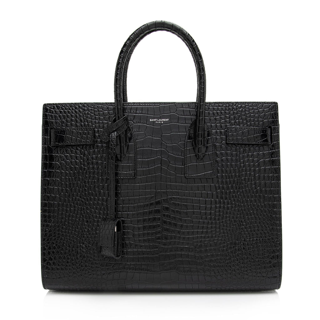 Saint Laurent Croc Embossed Leather Sac De Jour Small Tote (SHF-Cqj90b)