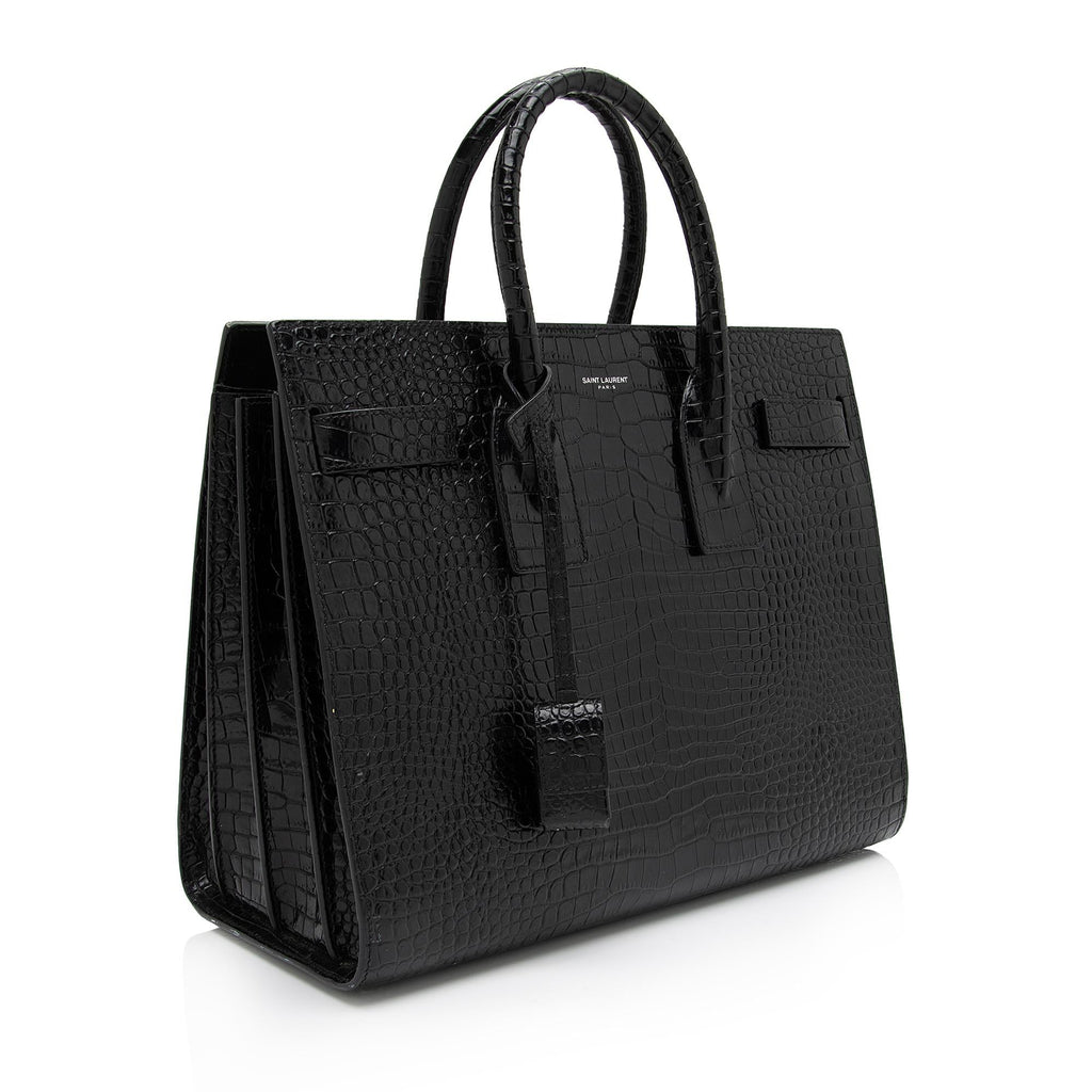 Saint Laurent Croc Embossed Leather Sac De Jour Small Tote (SHF-Cqj90b)