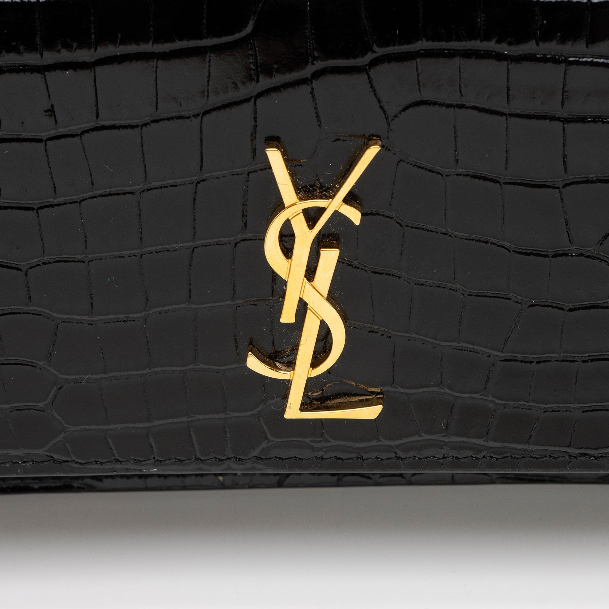 Saint Laurent Croc Embossed Monogram Phone Holder Shoulder Bag (SHF-8nnftx)