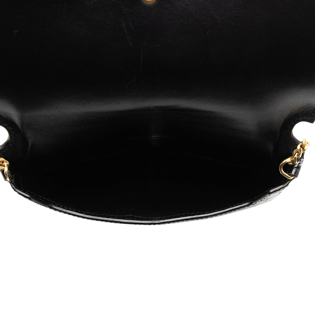 Saint Laurent Croc Embossed Monogram Phone Holder Shoulder Bag (SHF-8nnftx)