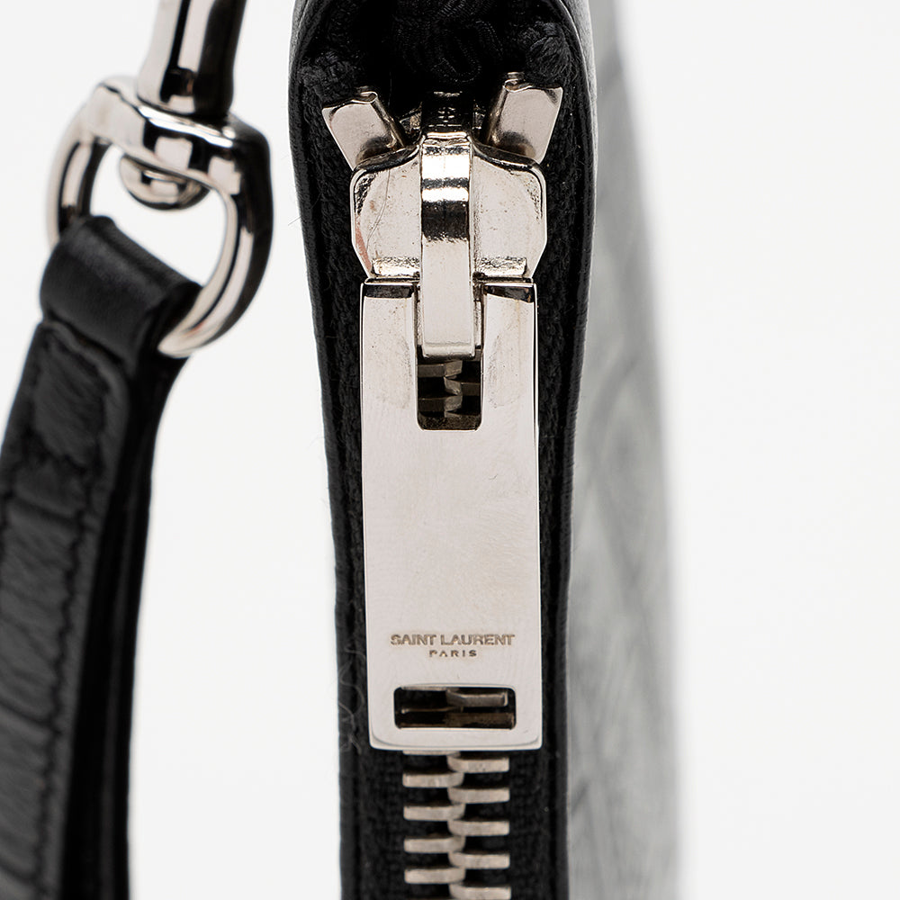 Saint Laurent Croc Embossed Monogram Zip Pouch Wristlet (SHF-19209)