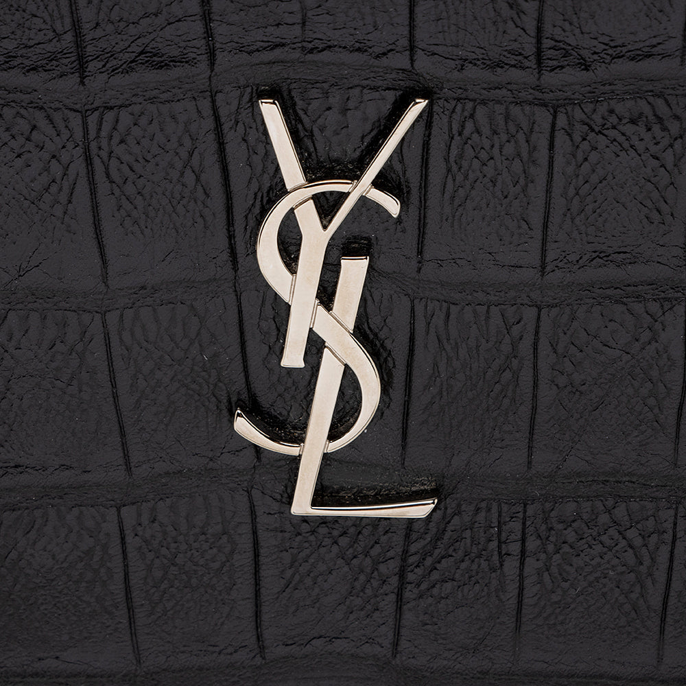 Saint Laurent Croc Embossed Monogram Zip Pouch Wristlet (SHF-19209)