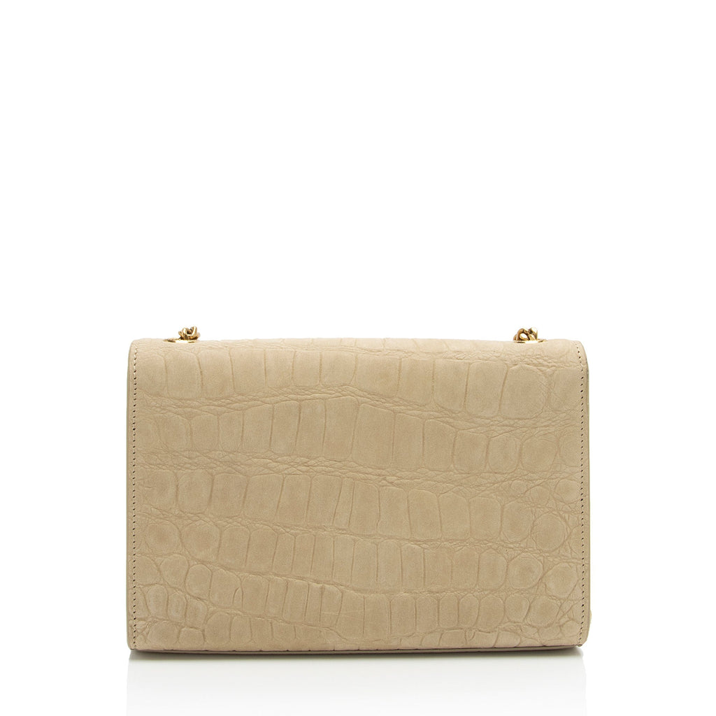 Saint Laurent Croc Embossed Nubuck Monogram Kate Small Shoulder Bag (SHF-FnLB4b)