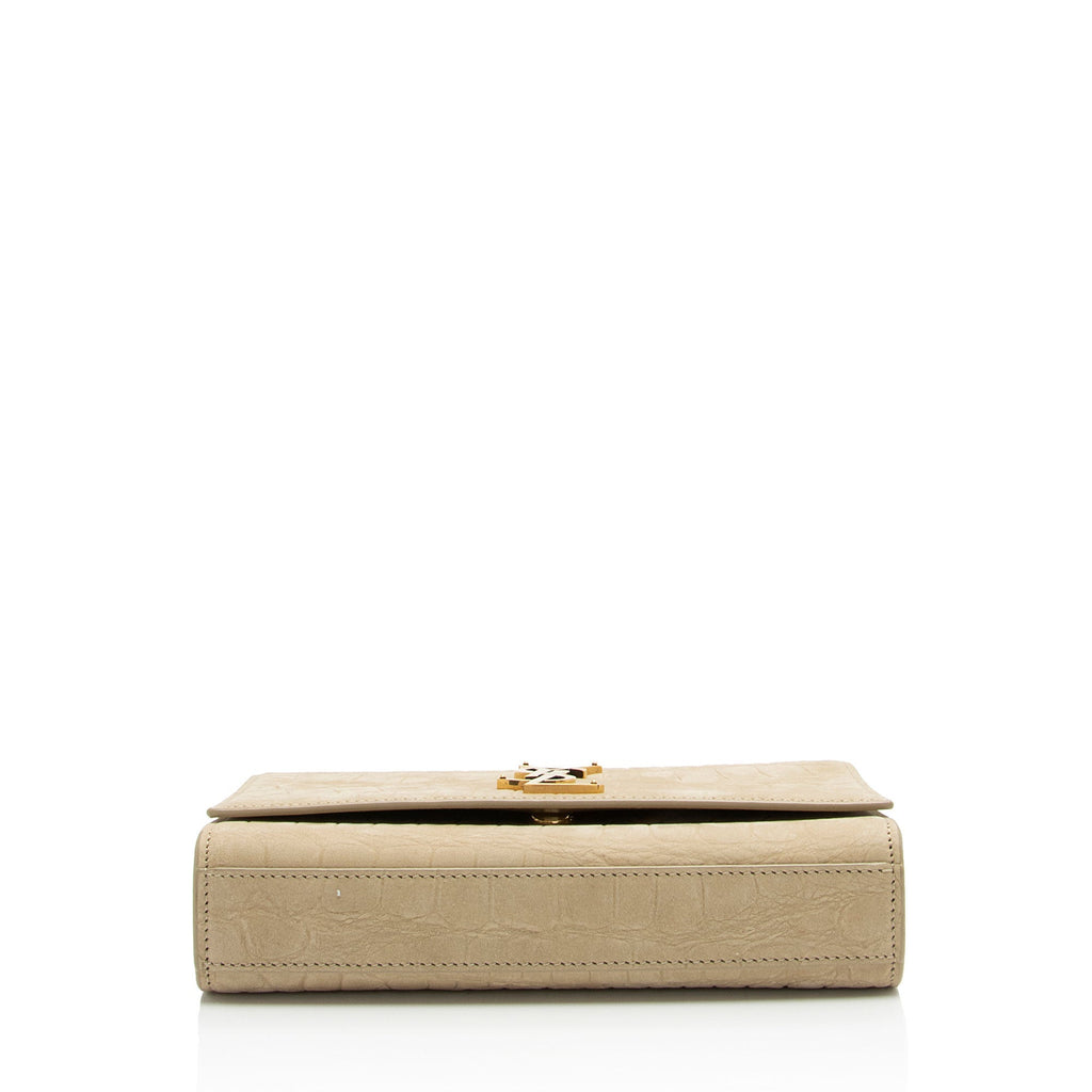 Saint Laurent Croc Embossed Nubuck Monogram Kate Small Shoulder Bag (SHF-FnLB4b)