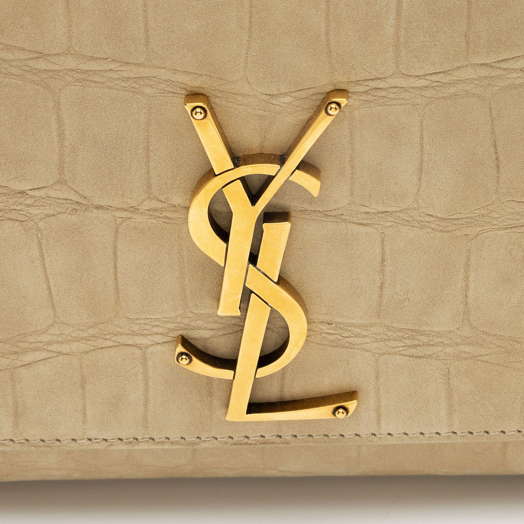 Saint Laurent Croc Embossed Nubuck Monogram Kate Small Shoulder Bag (SHF-FnLB4b)