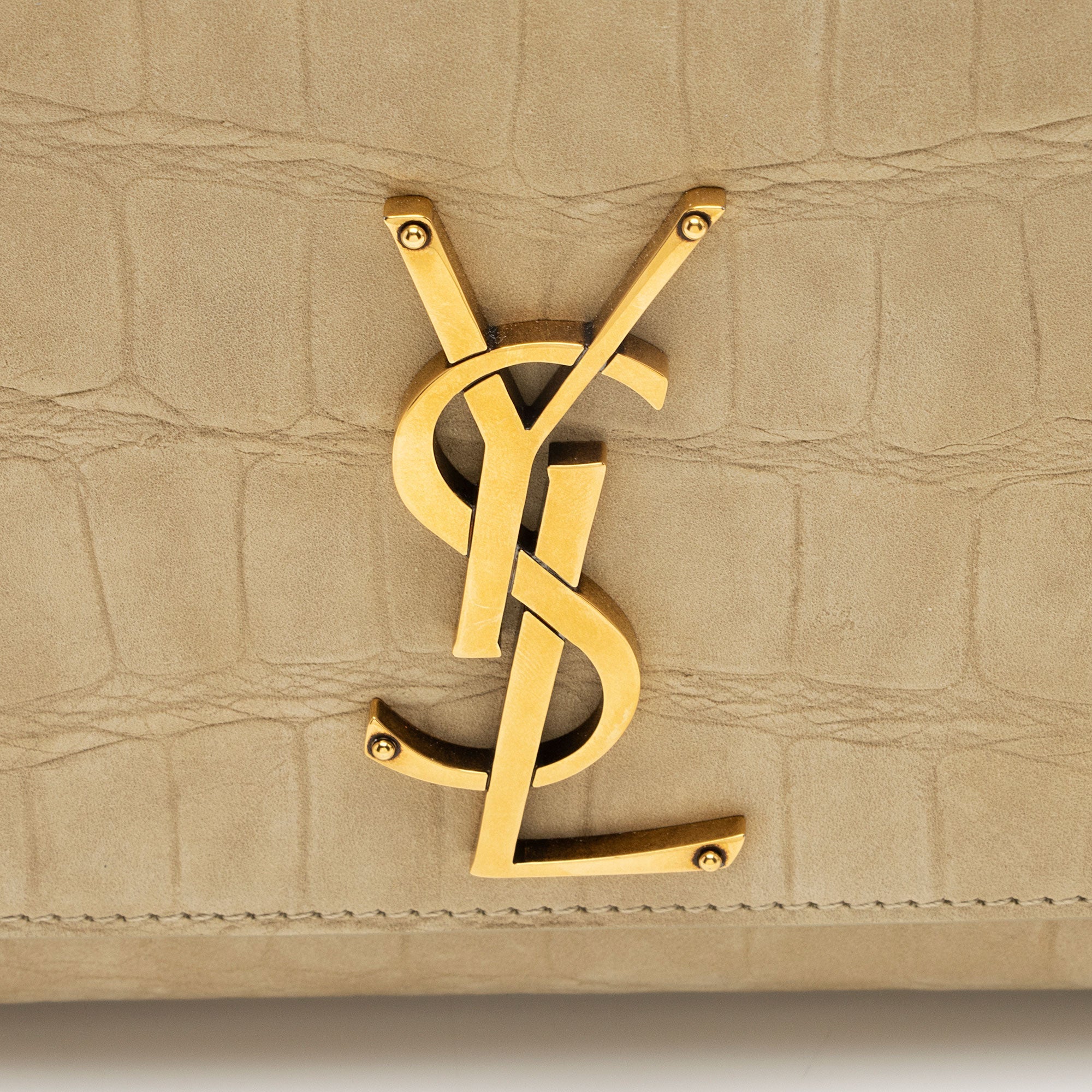 Saint Laurent Croc Embossed Nubuck Monogram Kate Small Shoulder Bag (SHF-FnLB4b)