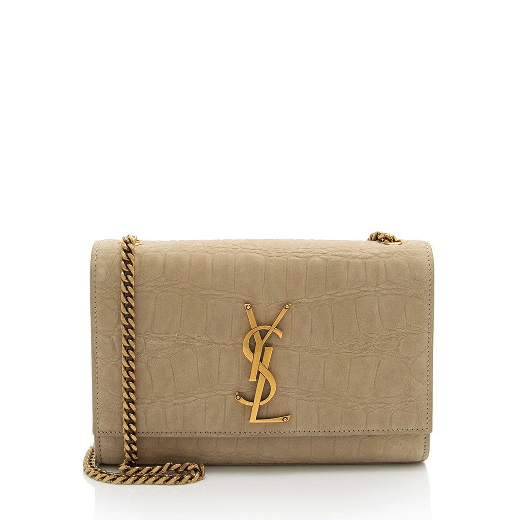Saint Laurent Croc Embossed Nubuck Monogram Kate Small Shoulder Bag (SHF-FnLB4b)